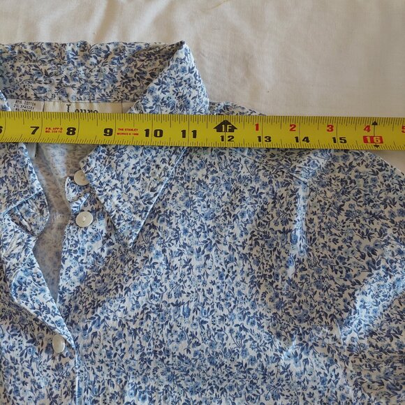 Laura Petite Blue Flower Print Button Down Stretchy 3/4 Sleeve Shirts(Gils M) - Picture 6 of 8